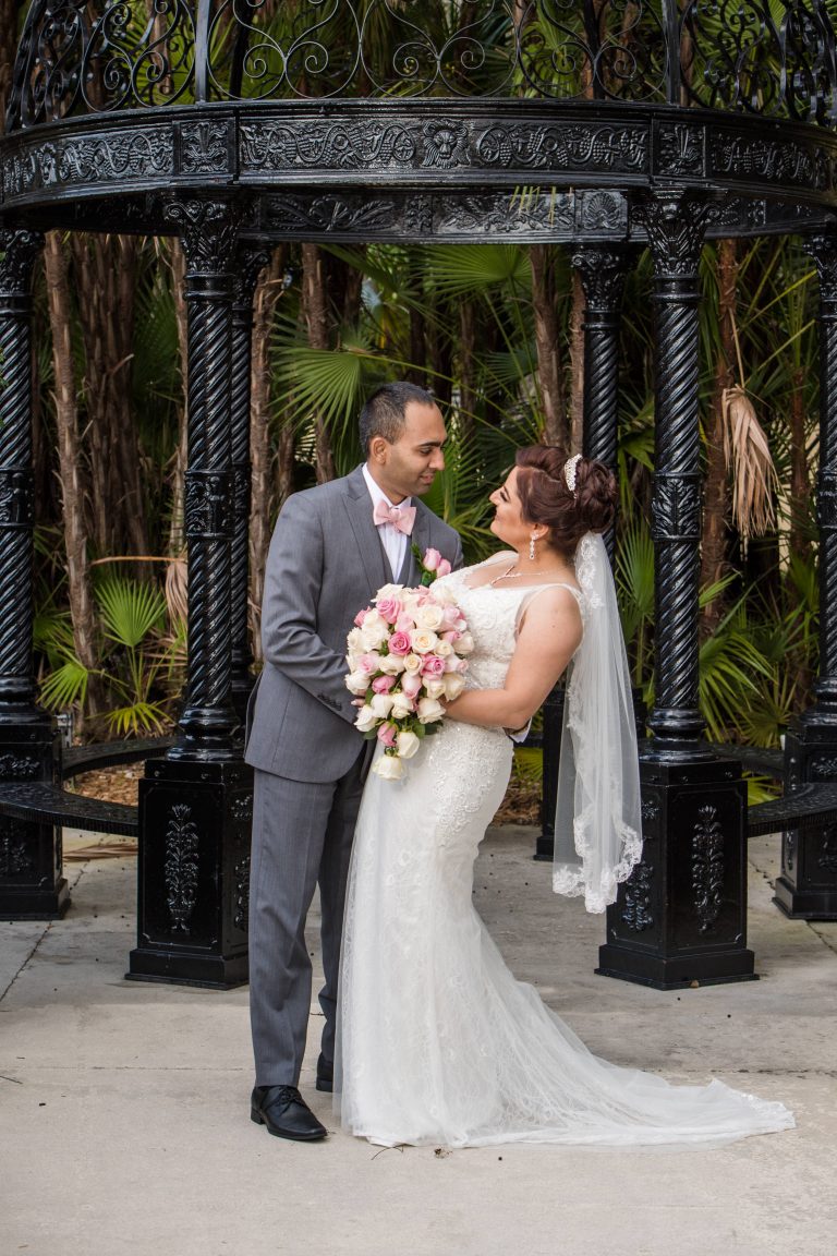 Bride and groom laughing