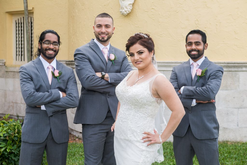 bride with groomsmen