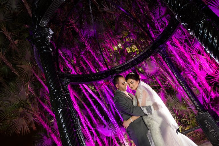 Bride and groom in room