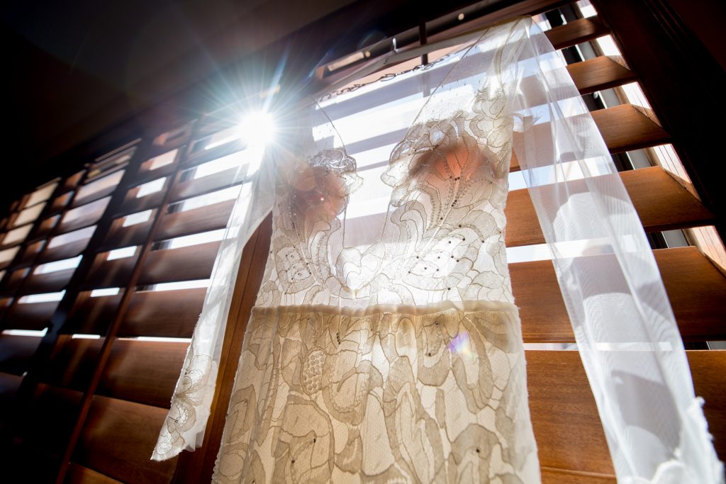 wedding dress in window