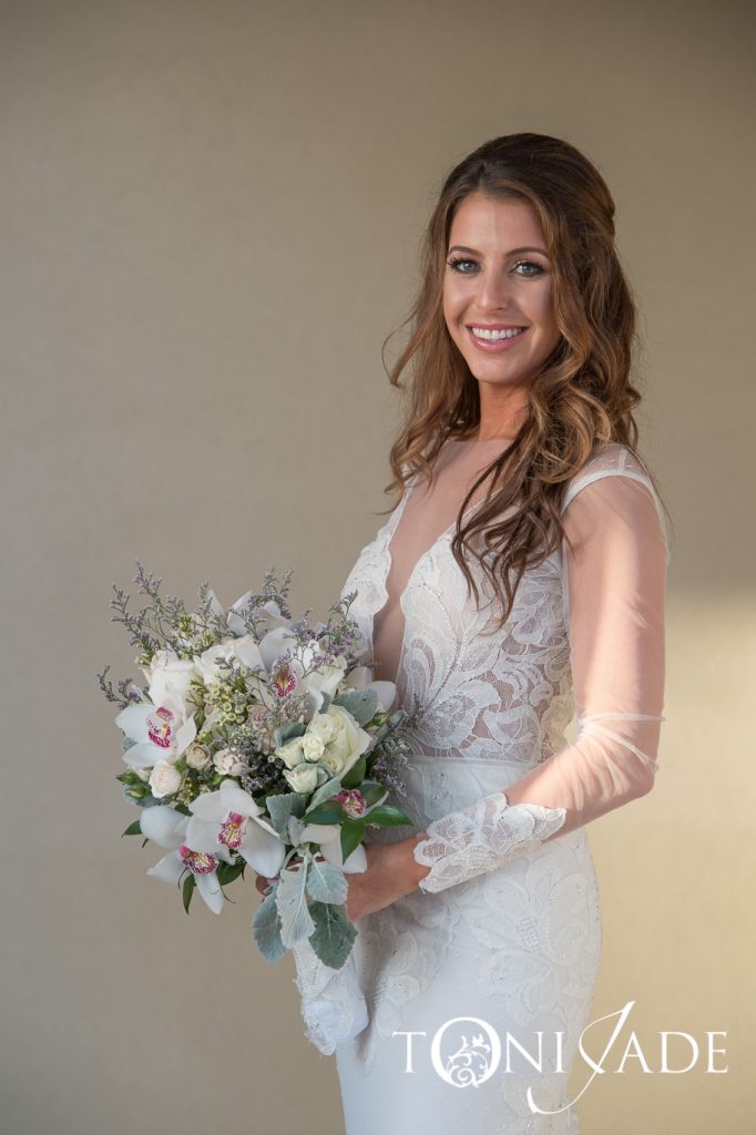 bride with her wedding bouquet