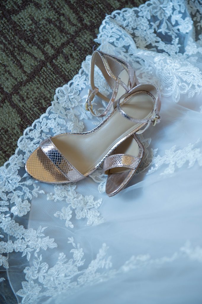 wedding shoes on veil