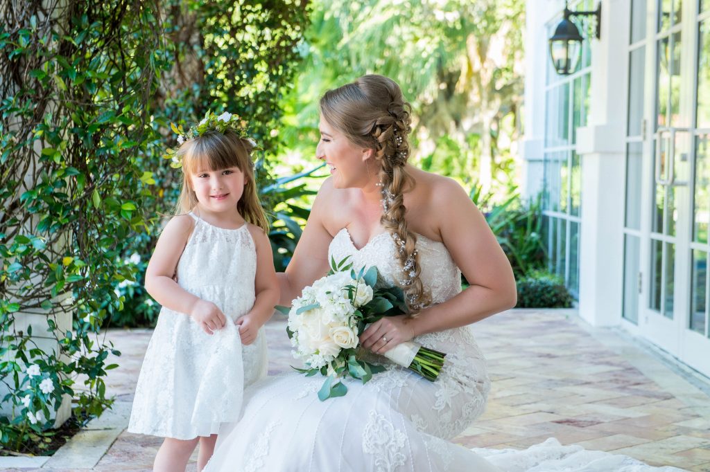 bride with flower girl