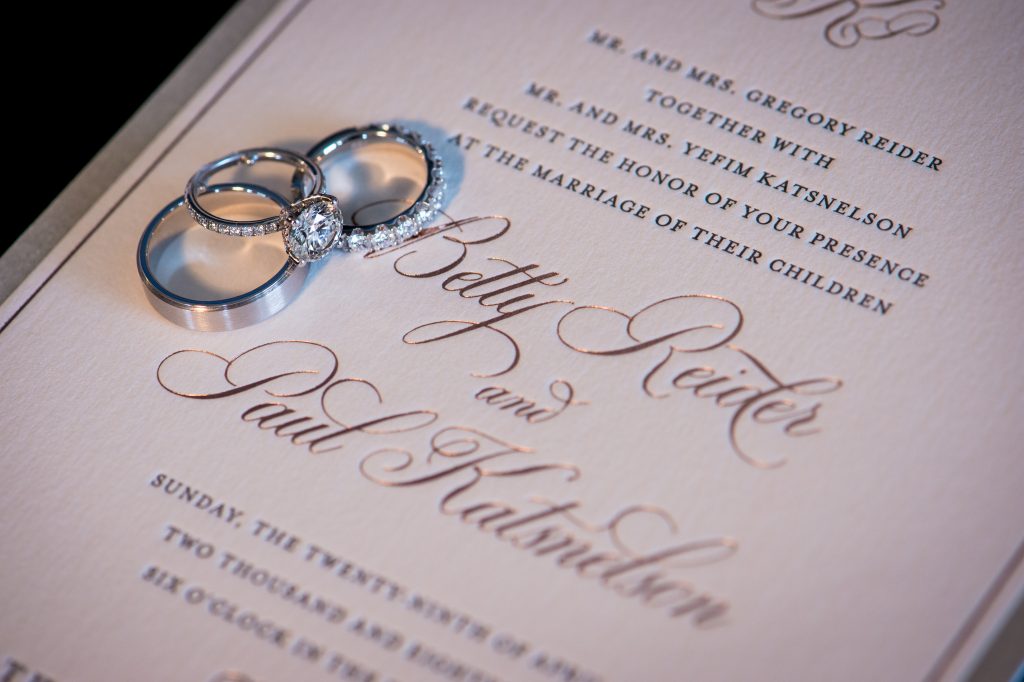 wedding rings on invitation