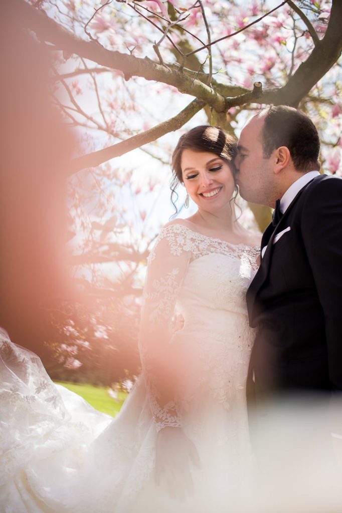 bride smiling after first look