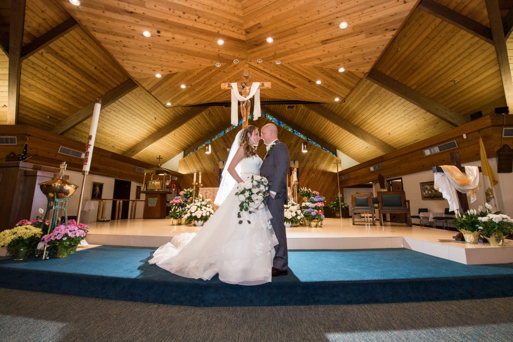 bride and groom in church