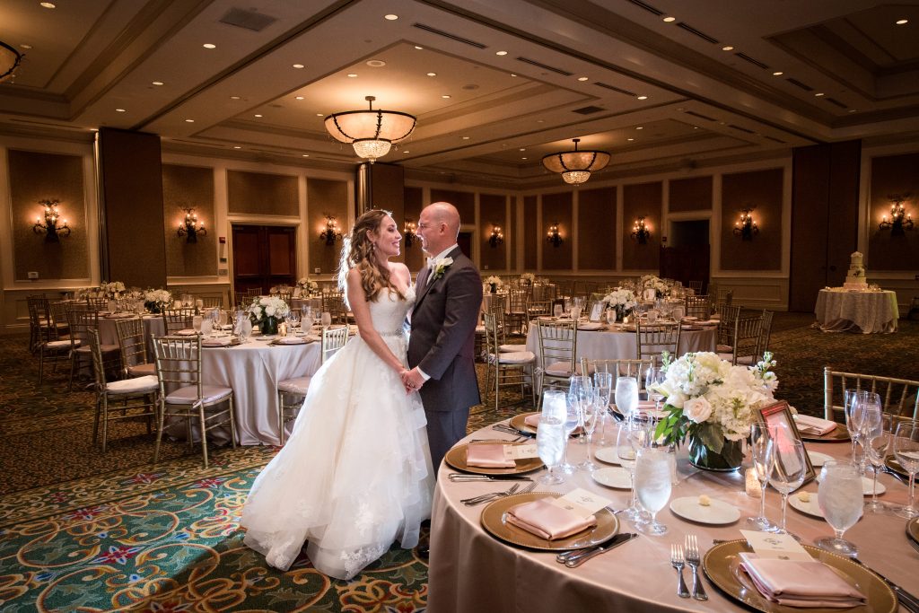 bride and groom in reception room