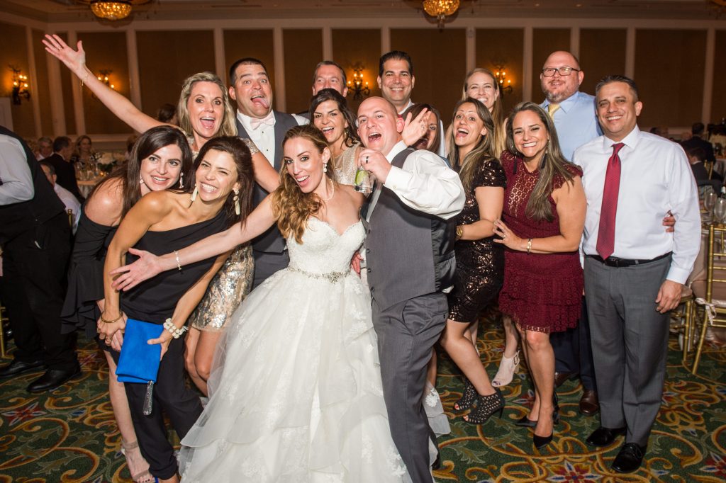 bride and groom with their friends