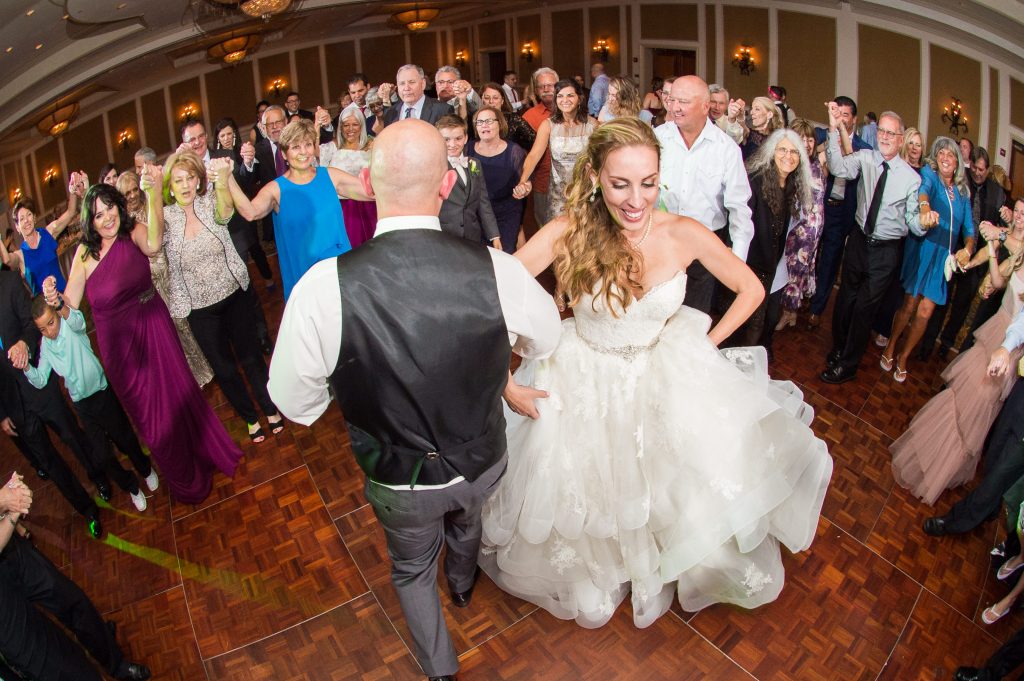 bride and groom dancing