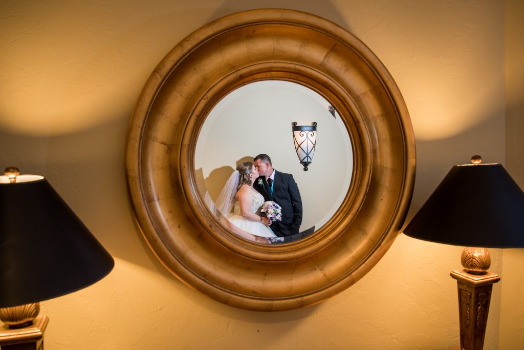 bride and groom kissing