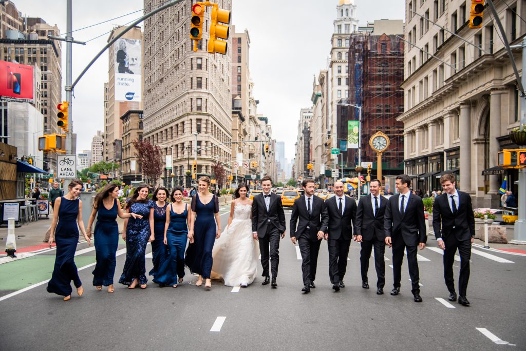 wedding party walking in NY