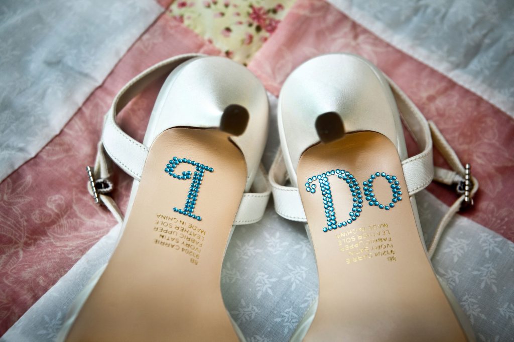 Wedding shoes with I Do underneath