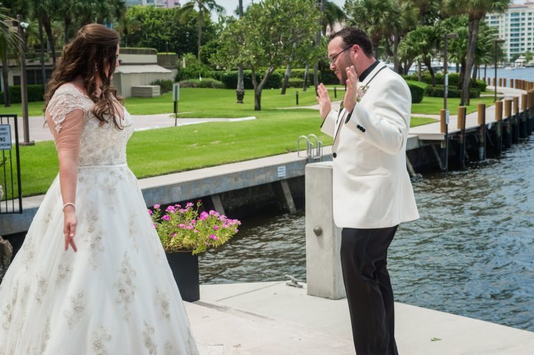 Groom speechless seeing bride for first look