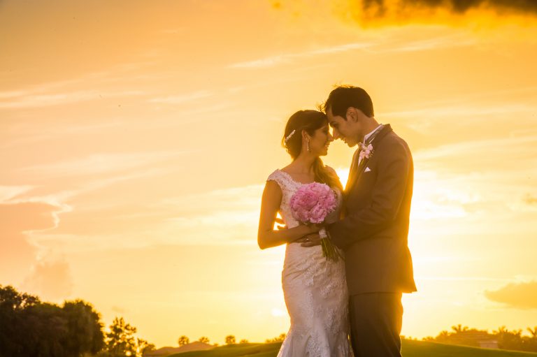 Bride and Groom with yellow sunset